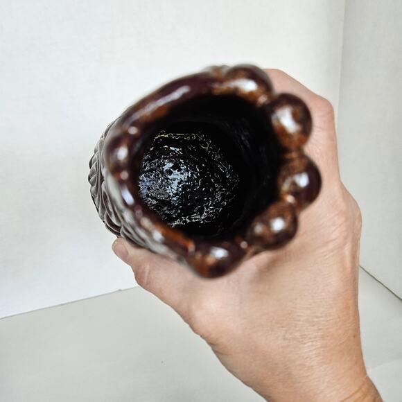 Signed Rustic Swirl Coiled Free Form Design Brown & Gold Pottery Vase - Picture 6 of 11